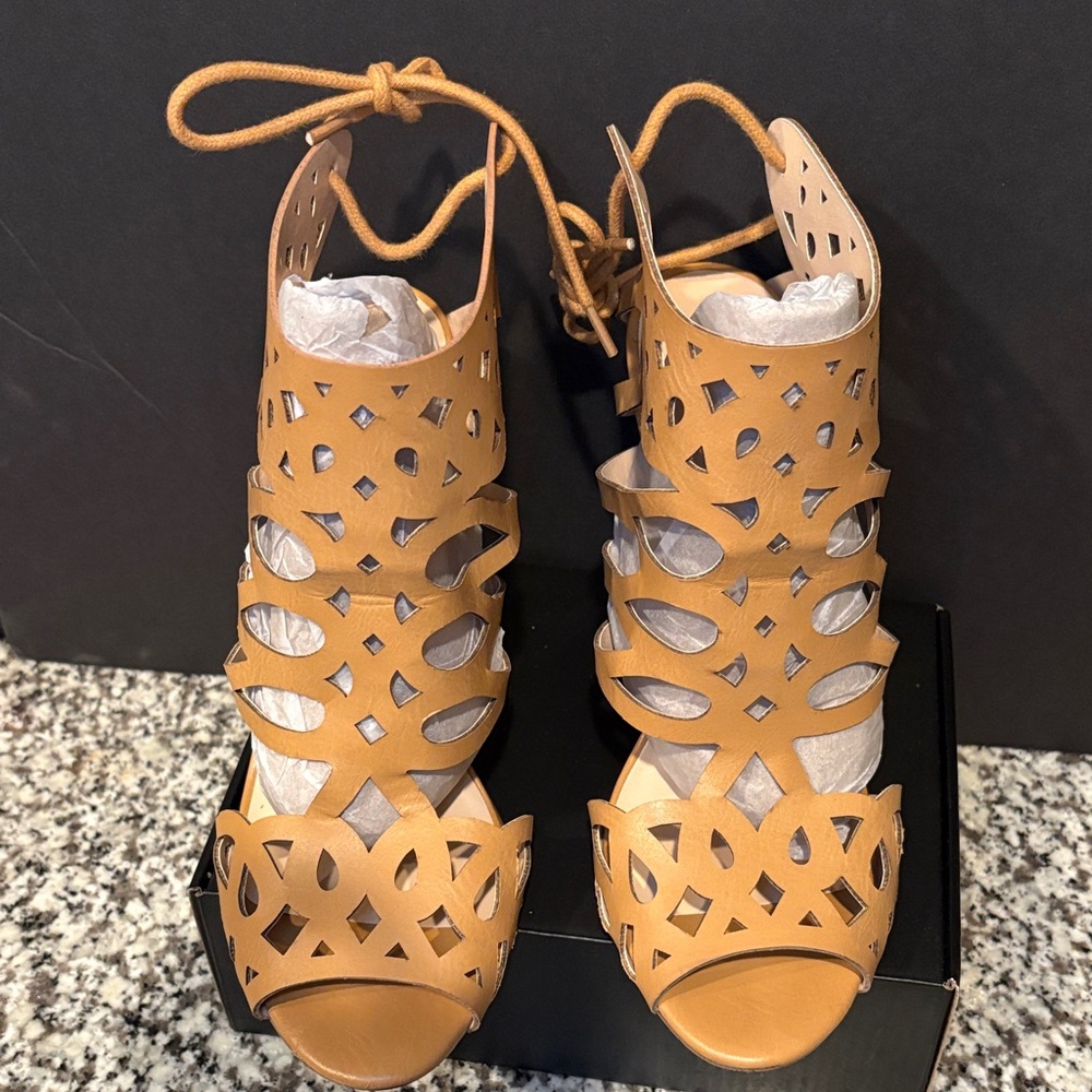 Aldo Tan Lace-Up Cutout Heels